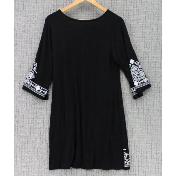 Heimish USA Tunic Dress Womens Medium M Black 3/4 Sleeve Lace Floral Pullover - Picture 2 of 8